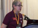 ARRL President Kay Craigie, N3KN, addresses the ARRL Member Forum at Dayton Hamvention. [Steve Ford, WB8IMY, photo]